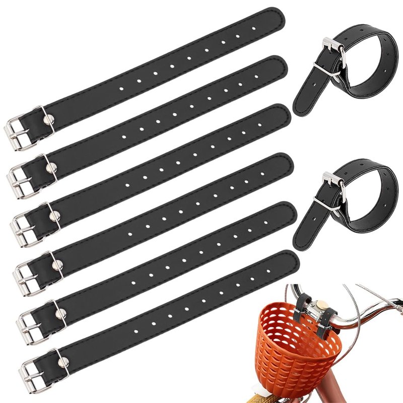 PH PandaHall 4 Pairs Bike Basket Straps, Black PU Leather Strap Leather Leash Bicycle Buckles Adjustable Handle Bars Strap Belt for Bike Front Basket Bicycle Basket, 8.66x0.75 inch