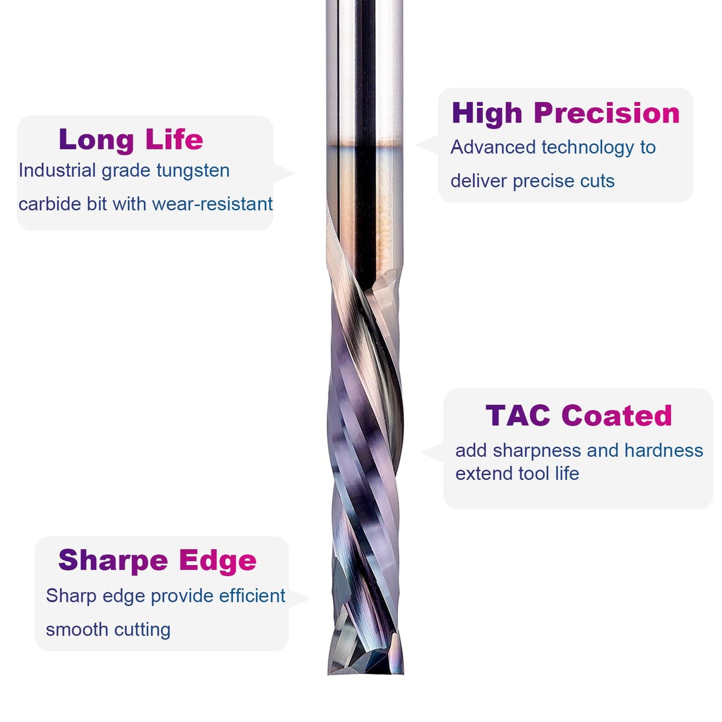 SpeTool 5PCS UP&Down Compression Bit 1/4" Shank,1-1/4Inch Cutting Length 3 Inch OVL,Carbide Spiral Router Bits CNC End Mill with TAC Extra Long Life Coating for Wood Carving