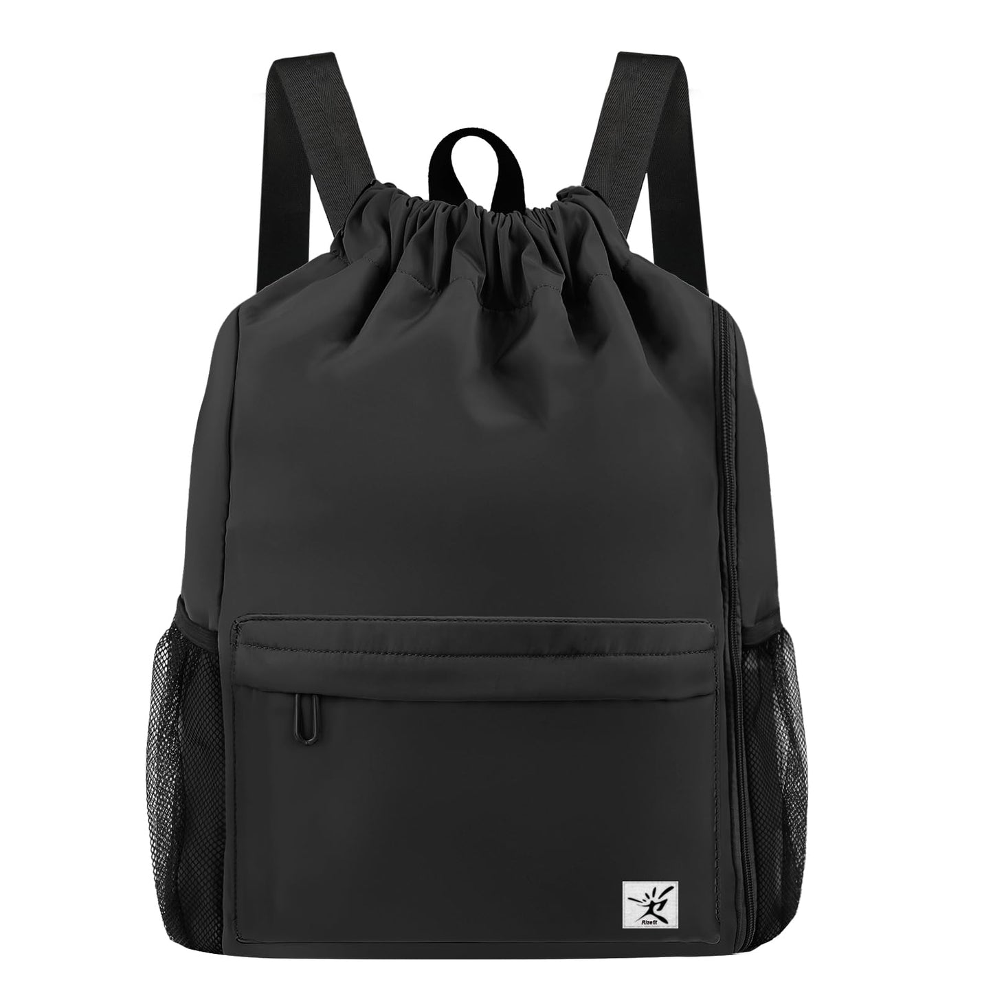 Risefit Drawstring Backpack with Mesh Pockets String Gym Bag Sackpack Sandproof Water Resistant Beach Backpack for Men Women