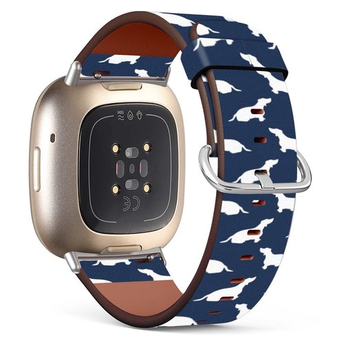 Compatible with Fitbit Sense/Fitbit Versa 3, (Dachshund Pattern) PU Leather Band Replacement standard 20mm straps