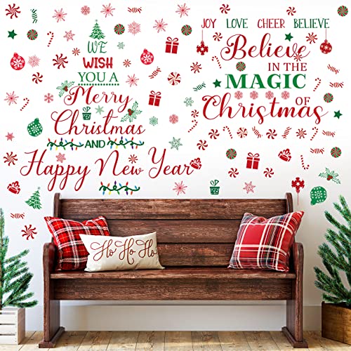 6 Sheets Christmas Wall Decals Peppermint Candy Gingerbread Man Christmas Wall Stickers Candy Cane Candyland Christmas Window Clings for Outdoor Indoor(Snowflake)