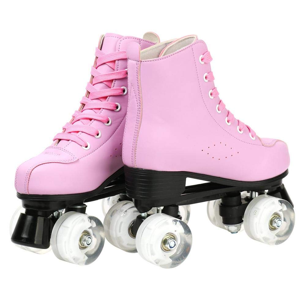 XUDREZ Roller Skates for Women Men Cozy PU Leather High-top Roller Skates for Beginner Double-Row PU Wheels, Professional Indoor Outdoor Roller Skates with Shoes Bag (Pink Flash,38)