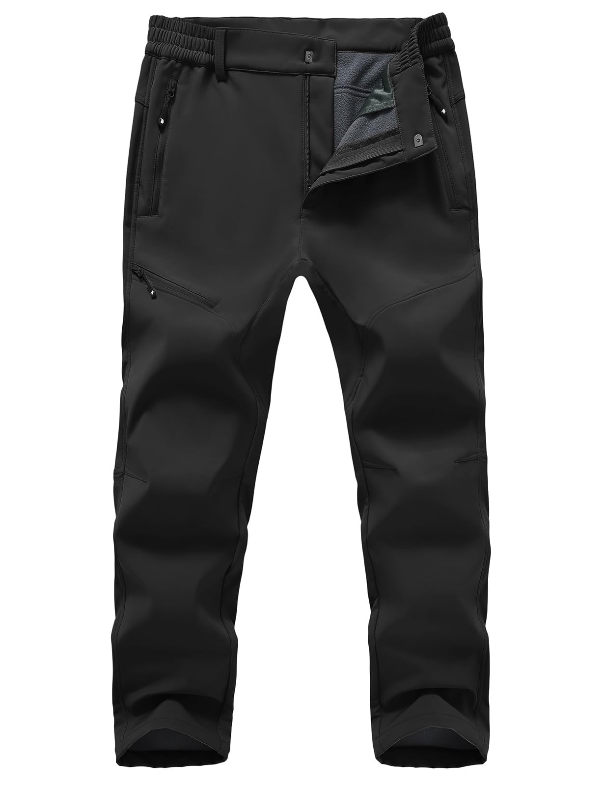 TBMPOY Men's Snow Ski Hiking Pants Fleece Lined Waterproof Winter Pant Softshell Camping Travel Ice Fishing Hunting Pant Black 30