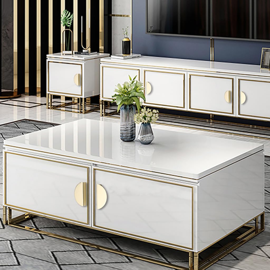 ESreake Half Moon Cabinet Pulls Handles,4 Pack 2.52" Hole Spacing Semicircle Drawer Pulls, Finger Pulls Edge Pulls Handles for Kitchen Cabinets with 3 Kinds Screws (4 Pack, Gold)