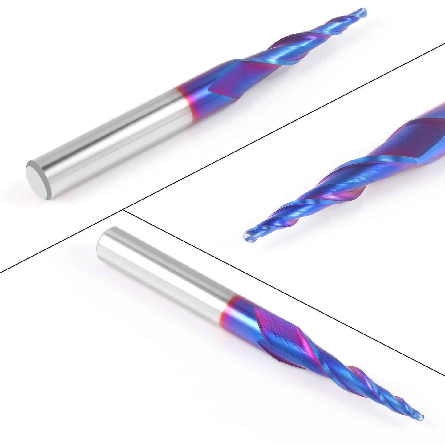 EANOSIC Tapered Ball Nose End Mills 1/4" Shank, 1/16" Tip Diameter (1/32" Radius), 5.4 Degree, Solid Carbide CNC Router Bits for 2D/3D Milling Engraving Carving