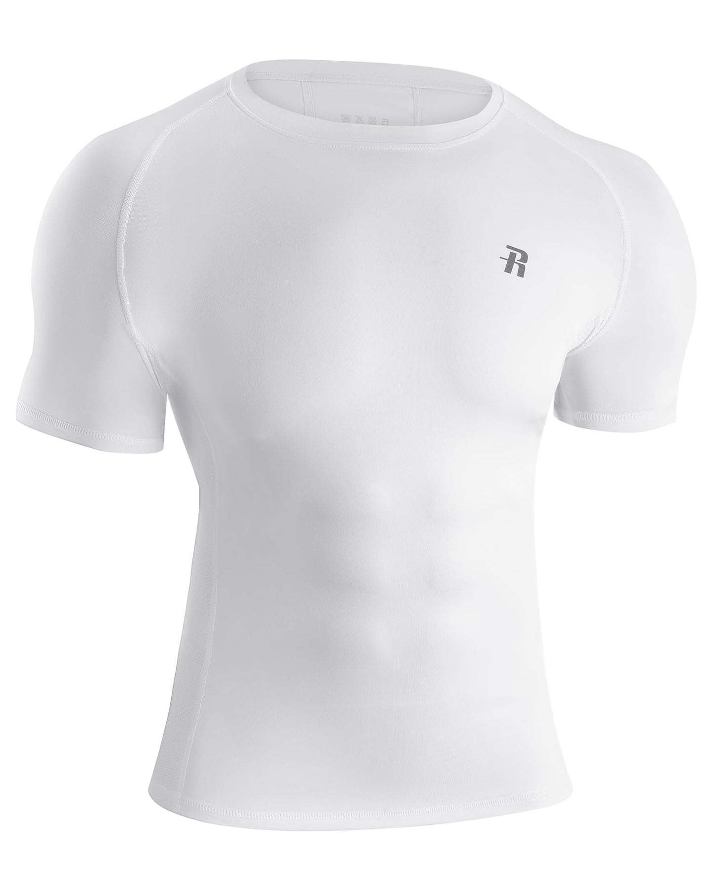 Runhit Compression Shirt Men Short Sleeve White Compression Shirt Men Moisture Wicking Undershirt for Running M