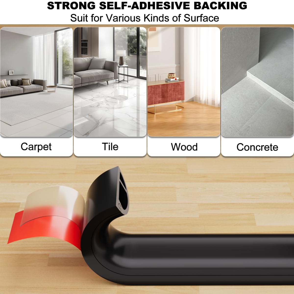 Kneelisa 4FT Side-Open Extension Cord Covers for Wires on Floor,Silicone Power Cable Protector Cord Hider Management Strip,Hide Electric Wire on Carpet,Chord Runner Protective Safety Wiremold,Black