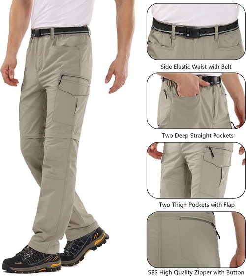 Jessie Kidden Men's Quick-Dry Convertible Hiking Pants - Lightweight Travel & Fishing | 32 Light Apricot