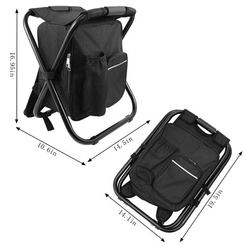FCFKUK Portable Folding Backpack Stool with Cooler Compartment, Black