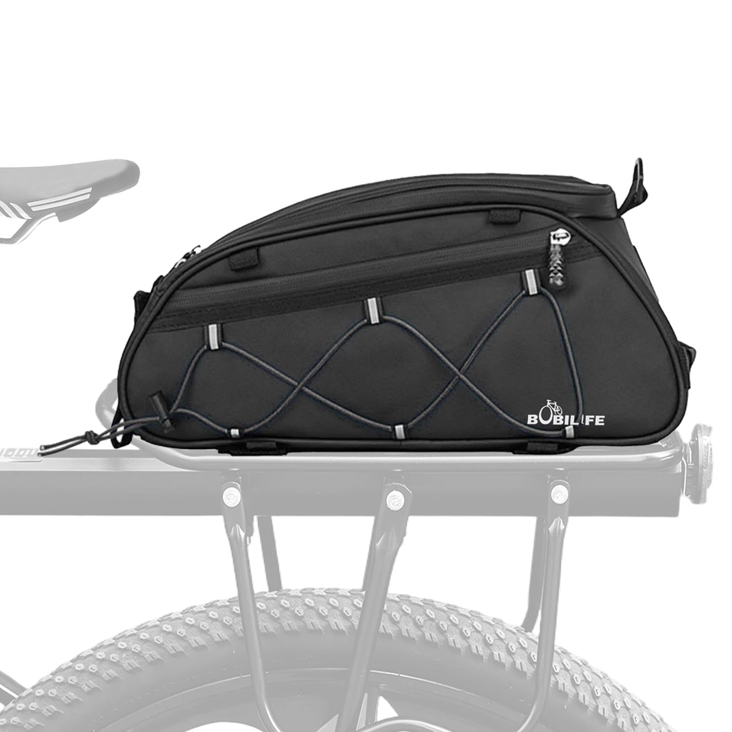 BOBILIFE Bike Rear Rack Insulated Trunk Bag - 10L Large Capacity Waterproof Bicycle Travel Expedition Back Rack Seat Cargo Carrier Bag for Bicycle, E-Bike and Motorcycle