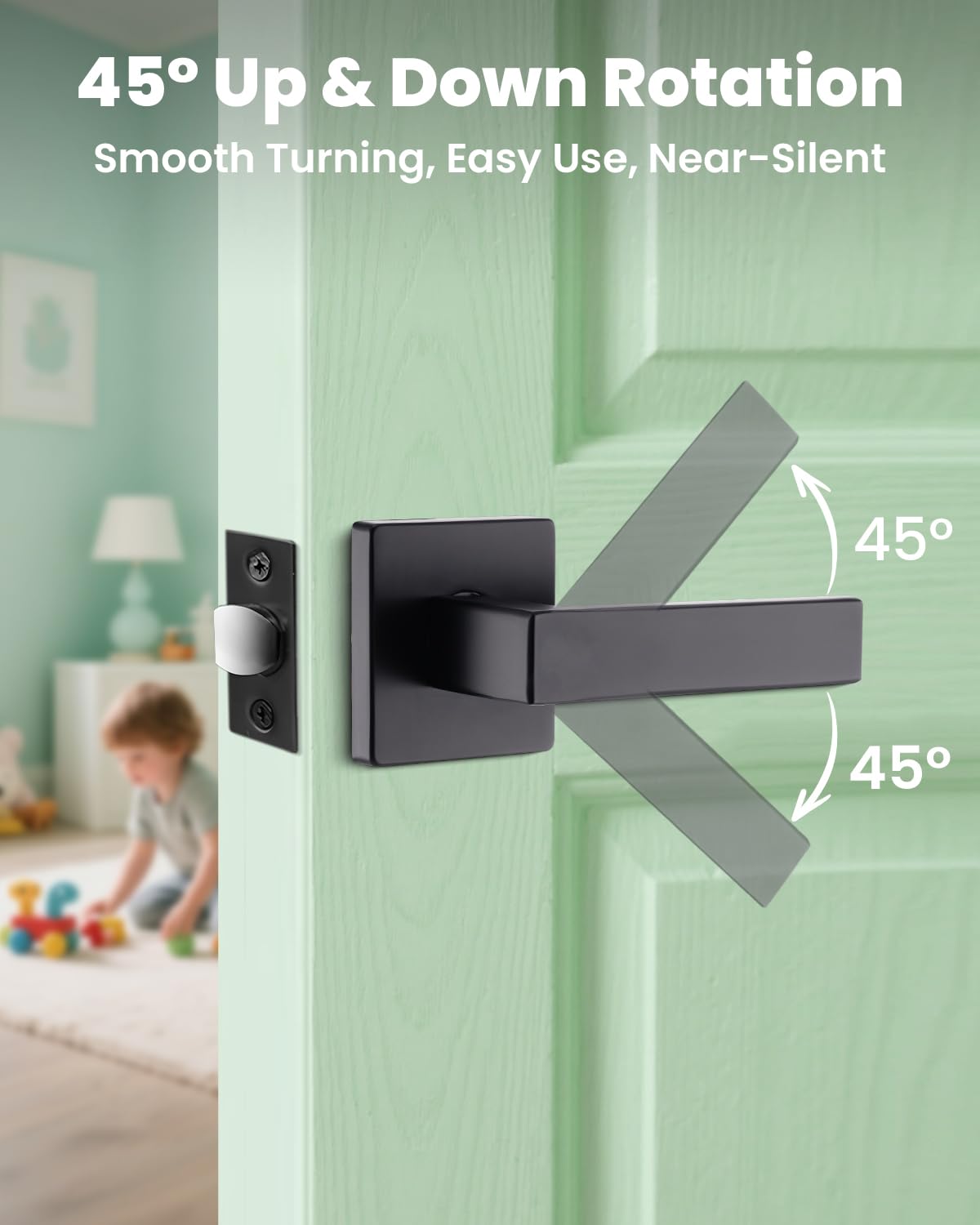 MENDOCK Passage Door Lever Dummy GreenShield Exterior Interior Door Handle for Hallway Closet Heavy Duty Non-Locking Lever Sets No Key Door Knob for Right Left Handed Door (1 Pack, Matte Black)