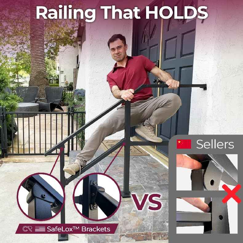 CR Fence & Rail 2-3 Step Stair Handrail, for Indoor & Outdoor Installation, with 40" Top Rail, Perfect for Porch, Deck, and Balcony