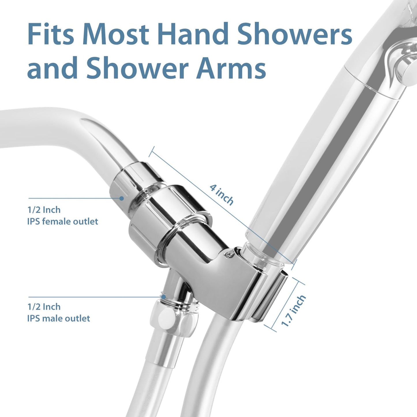 Adjustable Shower Head Holder for Handheld Shower Head Chrome Adjustable Shower Arm Mount for Connecting Shower Arm and Shower Hose, 1/2 Inch IPS Female Inlet and Male Outlet