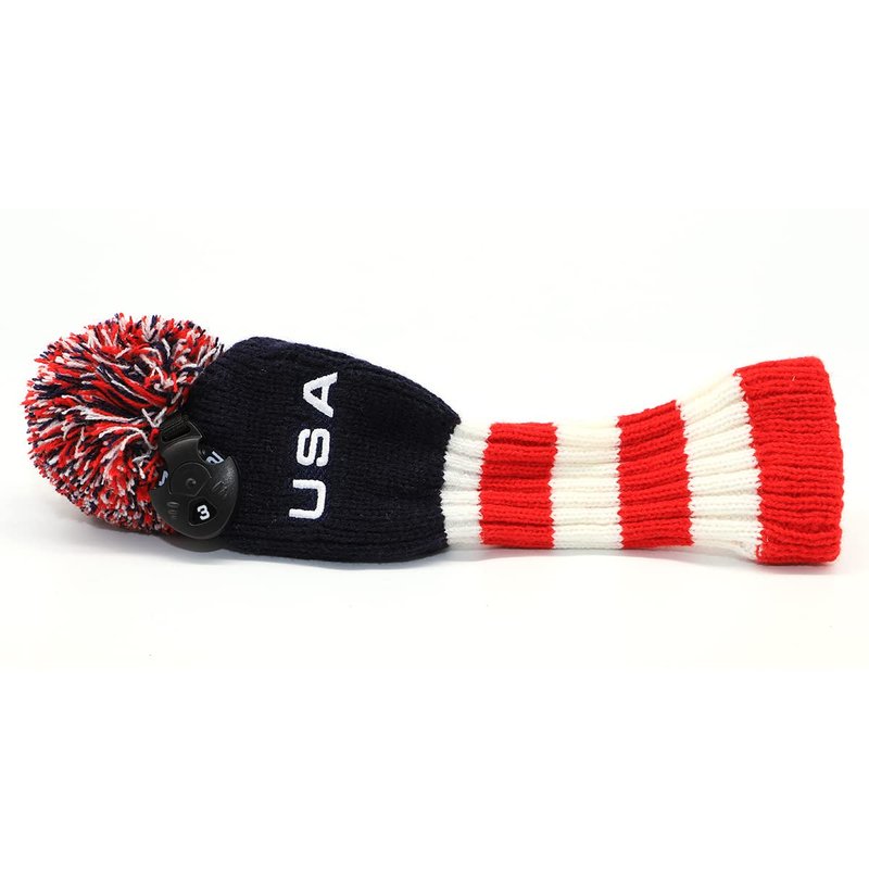 3pcs Pom Pom Golf Headcovers, #1 3 5 Golf Wood Headcovers Set, Knitted Golf Club Head Cover, Long Neck Golf Club Case Protection, Patriotism US Flag Pattern