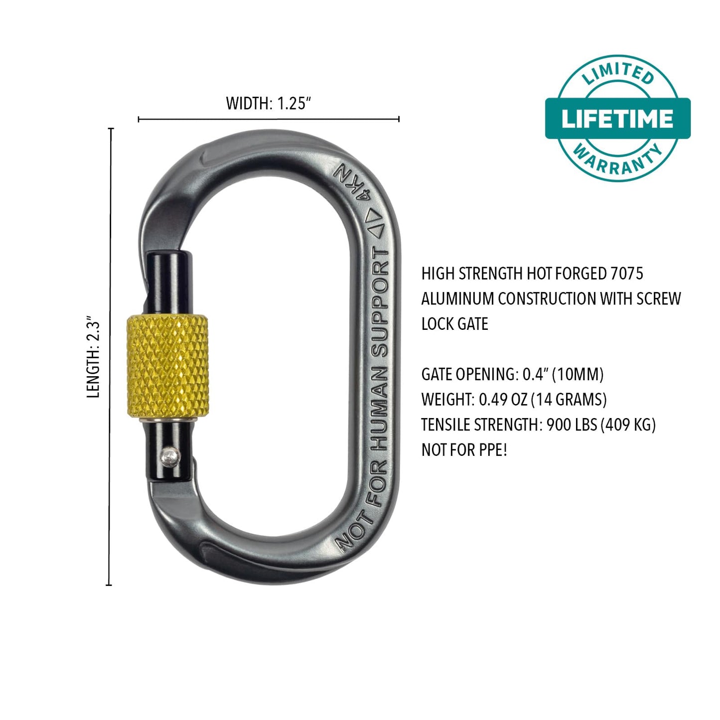 Notch Micro Carabiner Screw Lock Gate - Versatile Tool for Arborists and SRS Climbing, Gate Opening: 0.4”, Height: 2.3”, Tensile Strength: 900 lbs. Weight: 0.49 oz (99379)