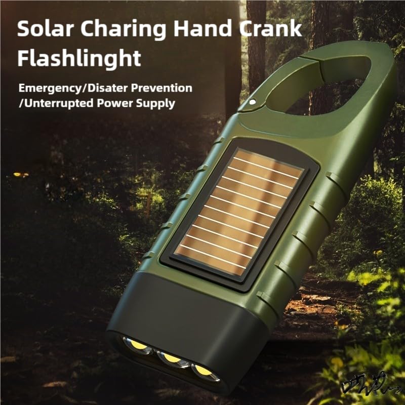 Hand Crank Solar LED Emergency Flashlight - Green