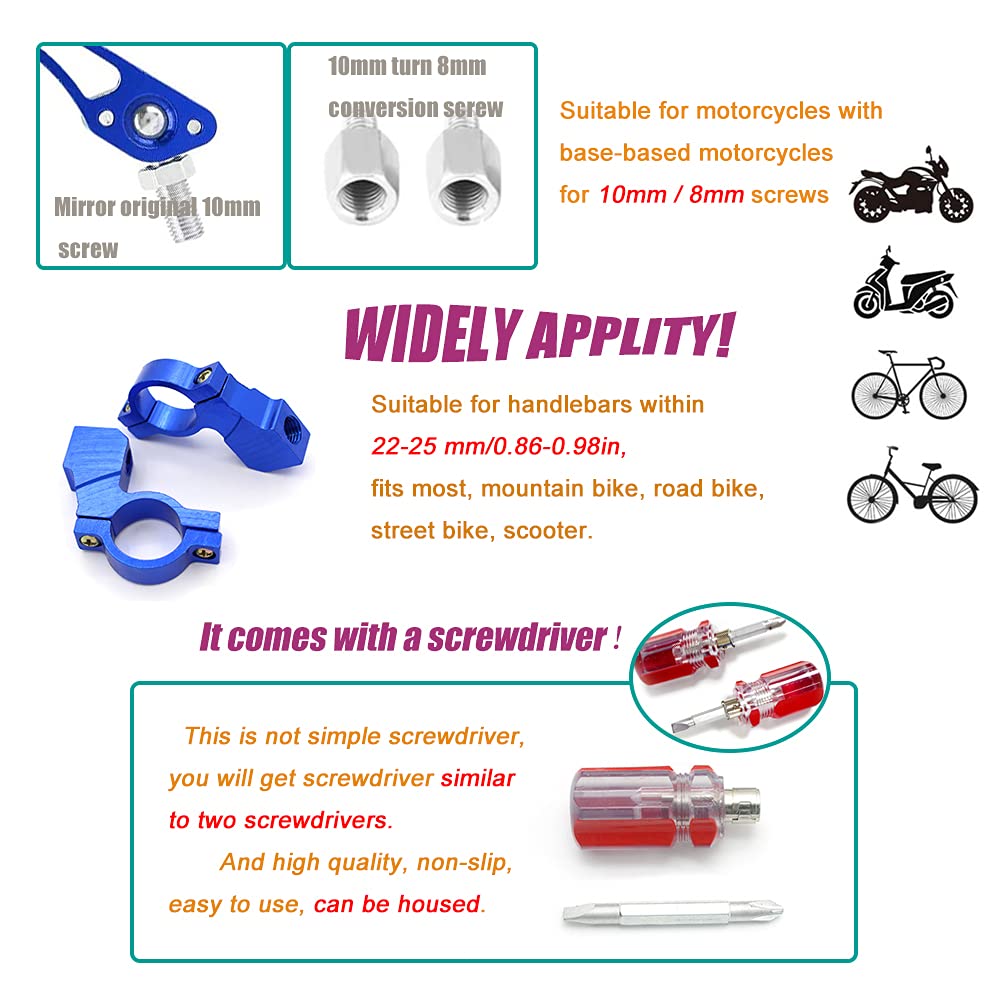 Nakazawa Bicycle Mirrors for Handlebars, Adjustable Rearview Mirror for Motorcycle, Electric Bike, Blue