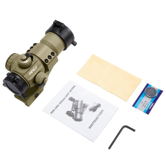 Pinty 1x30 4 MOA Red Green Dot Tactical Reflex Sight with Picatinny Cantilever Mount Black, Khaki (Tactiacl Reflex Sight FDE)