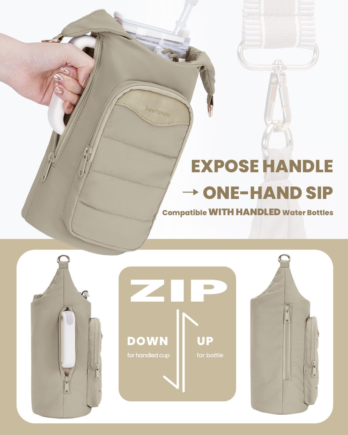 Sportsnew Water Bottle Holder - 30oz/40oz Tumbler Carrier with Phone Pocket & RFID-Blocking Closure