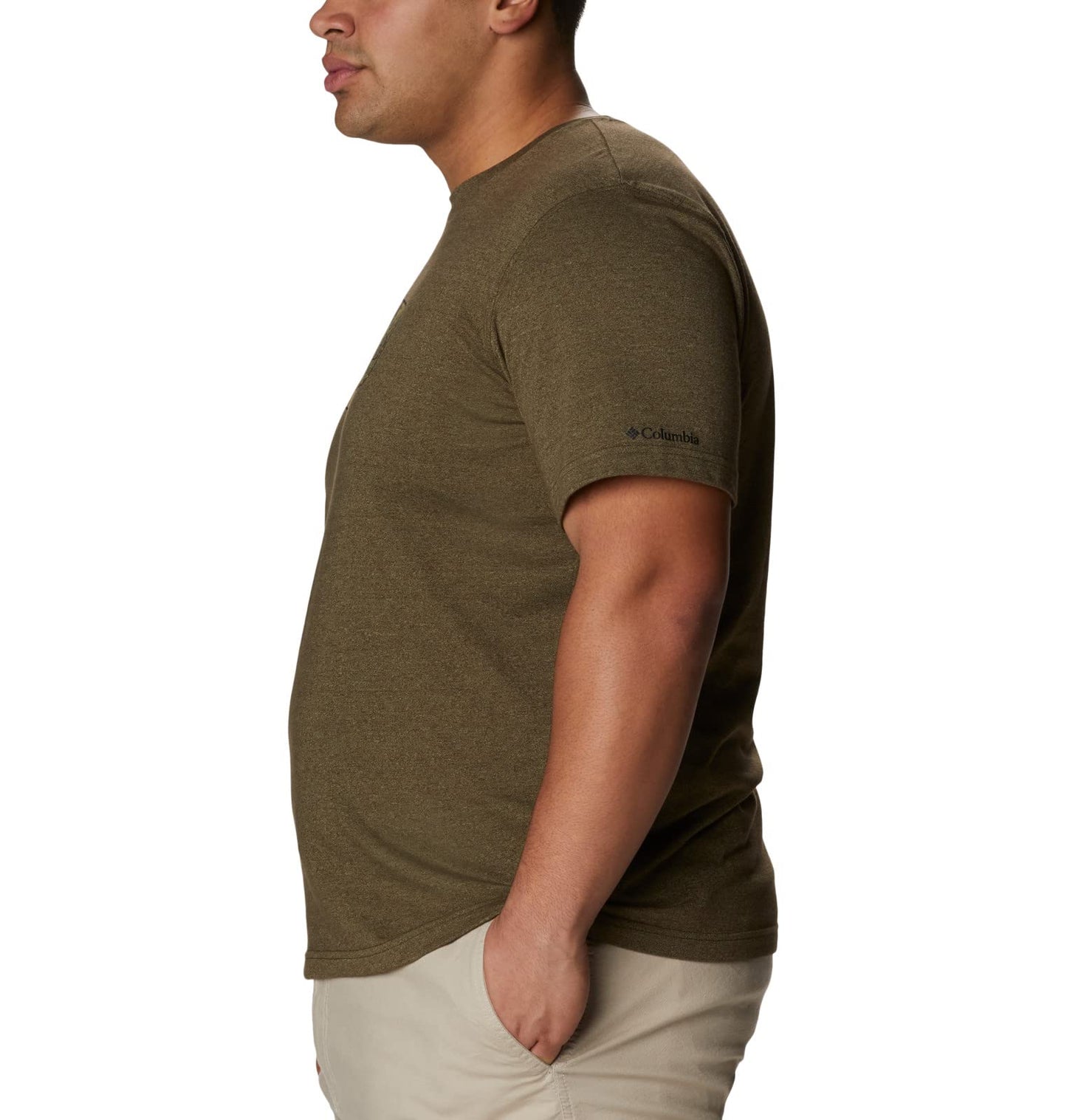 Columbia Men's Thistletown Hills Graphic Short Sleeve, Olive Green Heather/Wanderland Graphic, 4X Tall