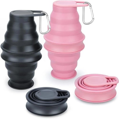 Collapsible Silicone Water Bottle - Lightweight, BPA-Free & Leakproof | 500ml (17oz) Foldable Travel Bottle - Durable Black with Carabiner