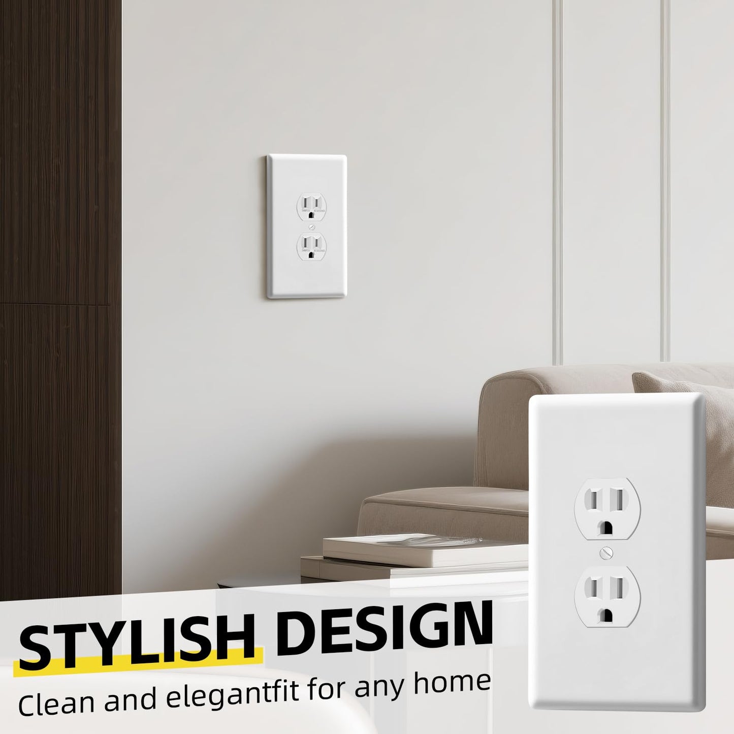 Oversized Duplex Receptacle Outlet Wall Plate 6Pack Jumbo Electrical Outlet Covers Extra Large Switch Plates, Over-Size 1-Gang 5.5" x 3.5", Gloss Finish Dual Receptacle Faceplate, Impact Resistant