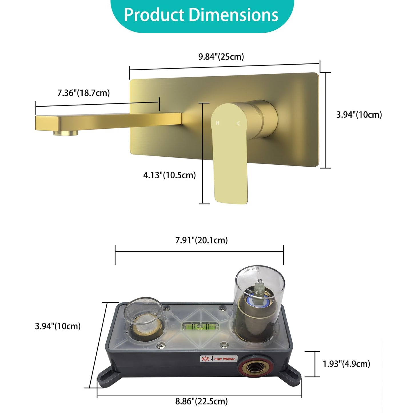 Bathroom Faucet, Wall Mount Single Handle Faucets with Rough-in Valve, Adjustable Water Temperature Brass Bathroom Faucet (Brushed Golden)