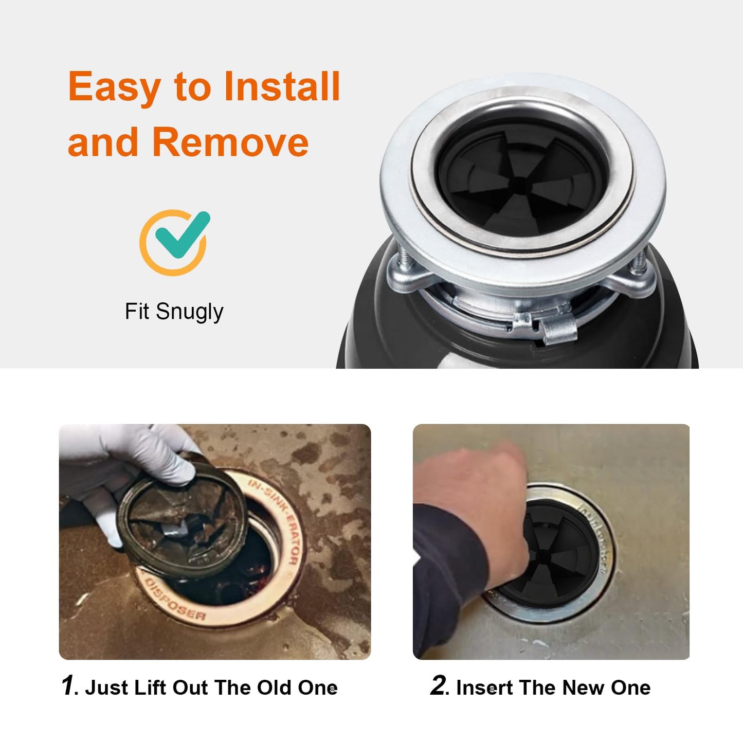 2Pcs 3 3/8" Garbage Disposal Splash Guard, Quiet Garbage Disposal Rubber Drain Insert, Sink Splash Guard QCB-AM Replacement for InSinErator Evolution Series, Removable Garbage Disposal Parts