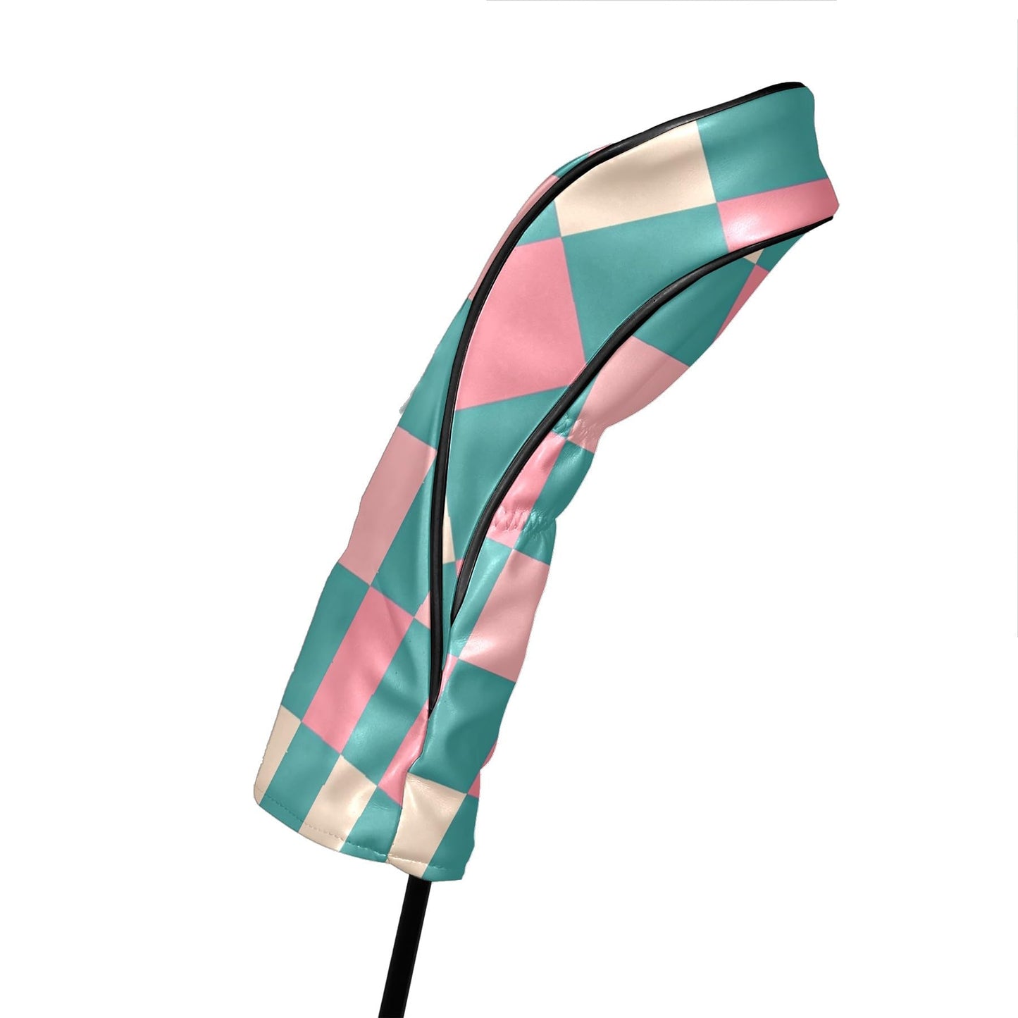 Golf Club Head Covers for Driver and Fairway Woods, Waterproof Leather Headcovers for Golf Clubs, Ideal Golf Accessories Gift for Men Women (Pink and Teal Checkered)