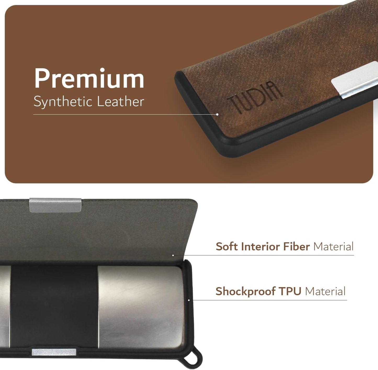 TUDIA Travel Leather Case for KardiaMobile 6L - Durable Slim Design with Magnetic Closure & Key Holder | Brown
