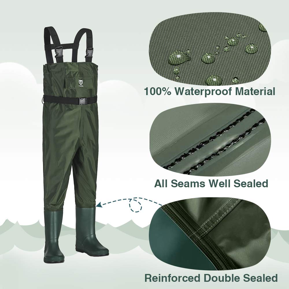 TIDEWE Chest Waders for Kids, Waterproof Youth Waders with Boot Hanger, Lightweight PVC Kids Chest Waders with Boot for Fishing & Hunting (Size 6/7 Little Kid)