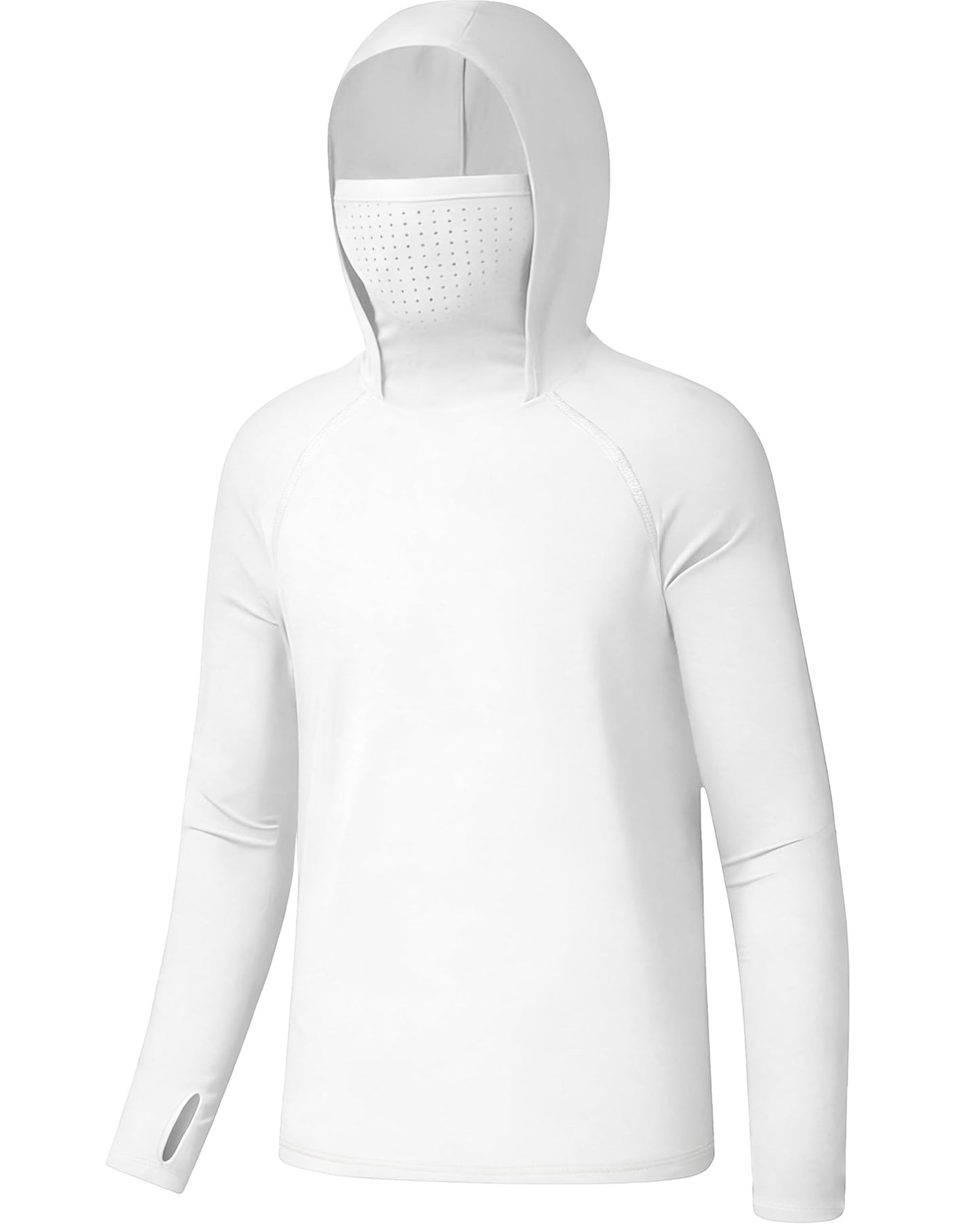 DRONIRING Boys Hooded Fishing Shirt with Mask, Kids UPF 50+ Long Sleeve Rash Guard Hoodie, Sun Protection Beach Swim Shirts White