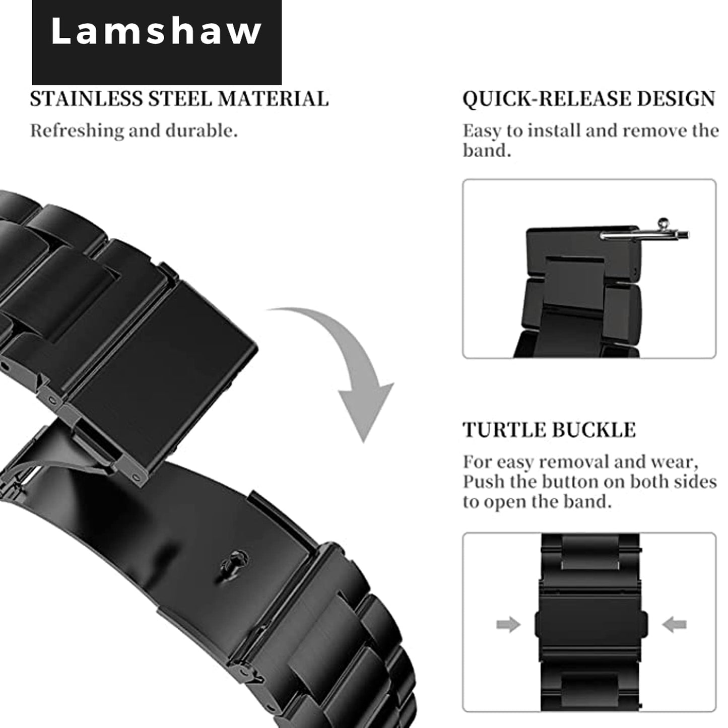 Lamshaw Stainless Steel Metal Replacement Straps Compatible with Mingtawn L50 PRO, SKG V9C, Aim W11, Amazfit Balance, Nemheng N39H, LIGE BW1329, LIGE