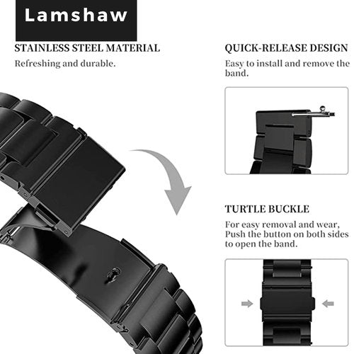 Lamshaw Compatible with Soudorv P97, Dyurwa P97 Smart Watch Band, Stainless Steel Metal Replacement Strap Bracelet, Modern Pilot Design, Black, Adjustable (5.71"-8.19" / 145mm-208mm)