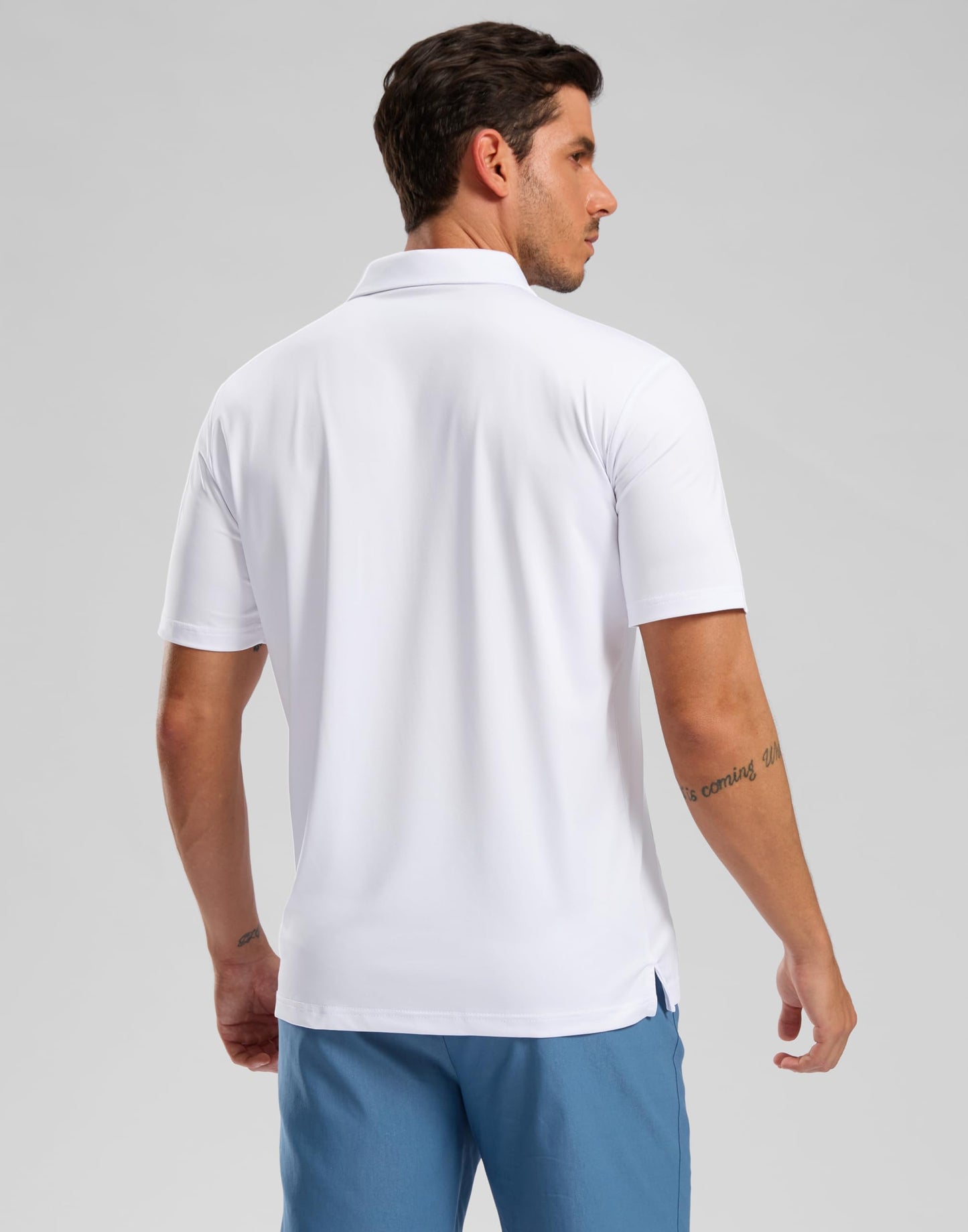Golf Shirts Heather Polo Short Sleeve Dry Fit Lightweight Moisture Wicking Collared Shirts Casual Athletic Business (White, L)
