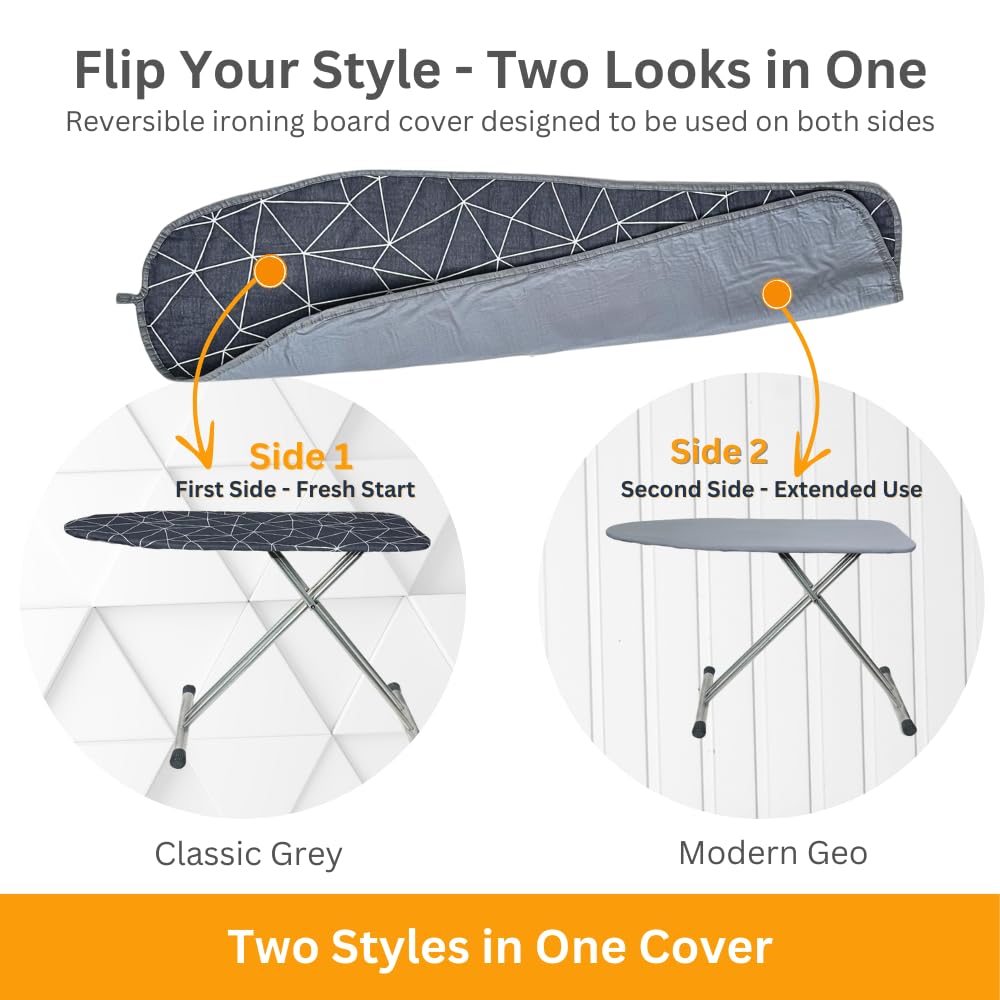 SAVUK Ironing Board Cover and Pad Dual Side X2 Lifetime Double Using Heavy Duty Thick Padding Heat Reflective Non Stick Scorch and Stain Resistant Adjustable 15x54 inch