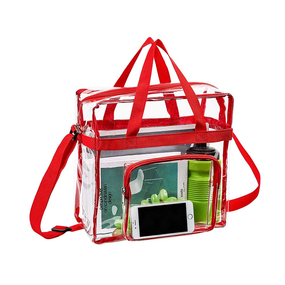 Clearworld 12x6x12 Clear Stadium Bag with Front Accessory Pocket, Red