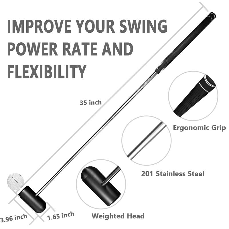 Golf Putting Training Aid - 35" Sweet Spot Practice Putter with Micro Head - Stainless Steel Alignment Tool to Improve Center Contact, Tempo & Muscle Memory (Right/Left Handed)