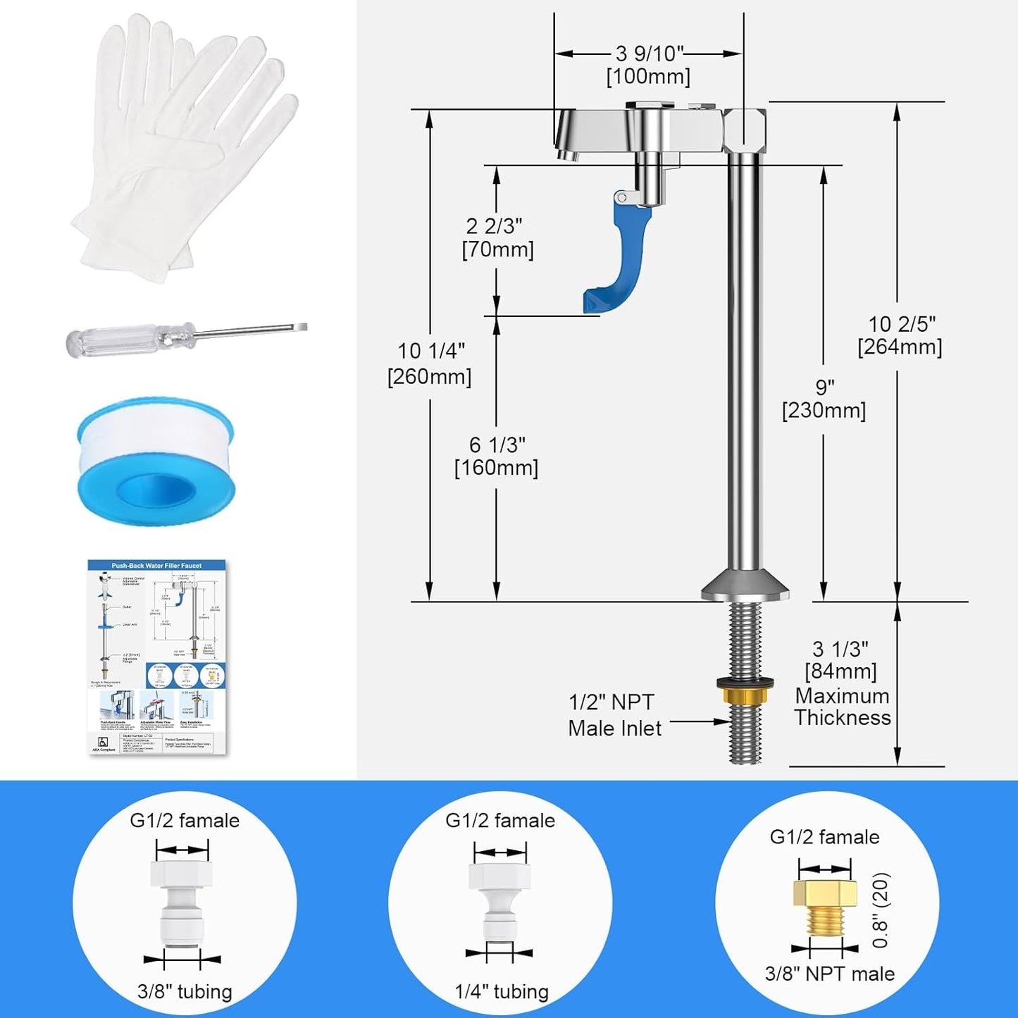 TYRRDE Glass Filler Faucet, 9-Inch Stainless Steel Push-Back Glass Filler Faucet Deck Mount Pedestal Water Station, Drinking Water Filling Tap for Bar Hotel Restaurant Cafes
