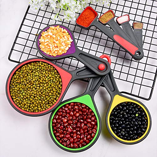 Collapsible Silicone Measuring Cups & Spoons Set - Red, 8 Pieces