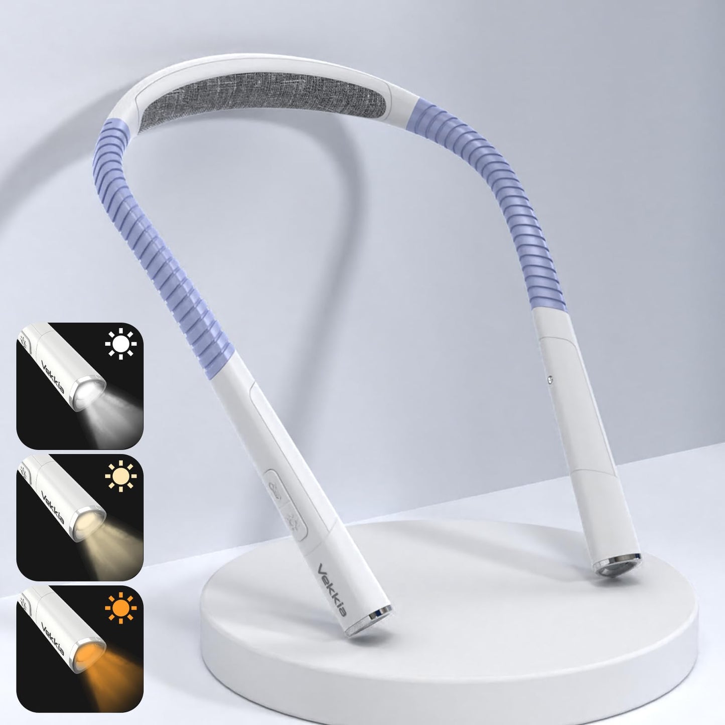 Vekkia LED Neck Reading Light Rechargeable, Book Light for Reading in Bed, 3 Colors & 5 Brightness Adjustable, Long Lasting. Great for Knitting, Camping & Repairing