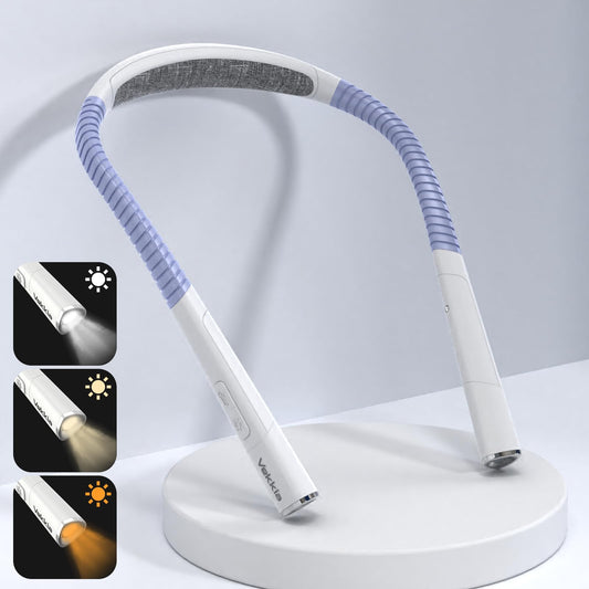 Vekkia LED Neck Reading Light Rechargeable, Book Light for Reading in Bed, 3 Colors & 5 Brightness Adjustable, Long Lasting. Great for Knitting, Camping & Repairing