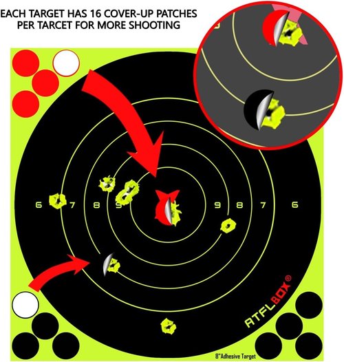 ATFLBOX 8-Inch Fluorescent Yellow Bullseye Shooting Target Stickers - Ideal for Indoor & Outdoor Ranges