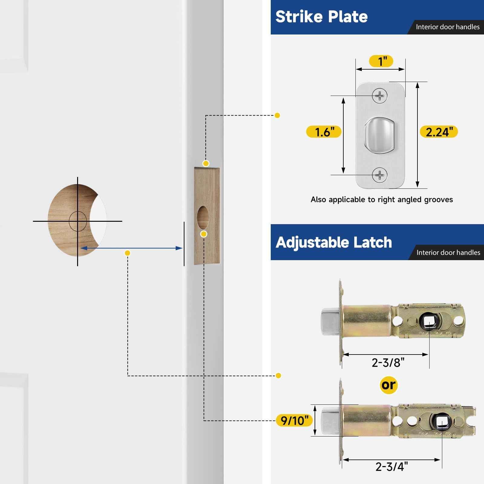 RAFECIEE Passage Door Handle Keyless Closet Door Handles Interior Wave Lever Door Handle for Hallway, Reversible for Right & Left, Satin Nickel