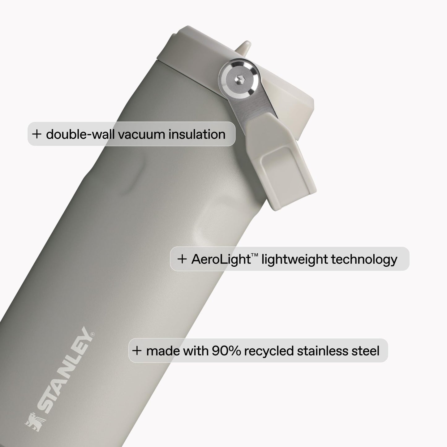 Stanley IceFlow Flip Straw 2.0 Water Bottle 36 OZ | Built-In Straw with Larger Opening | Lightweight & Leak-Resistant | Insulated Stainless Steel | BPA-Free | Chalk