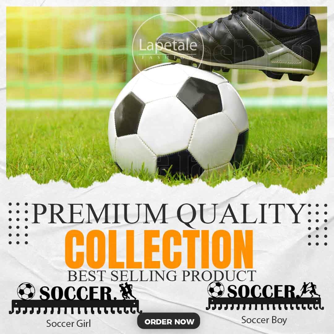 Lapetale Fashion Soccer Girl Medal Hanger Display for 63 Medals – She Believed She Could So She Did (16" Wide with 20 Hooks) - Black- Awesome Gifts-Patent NO.983560S