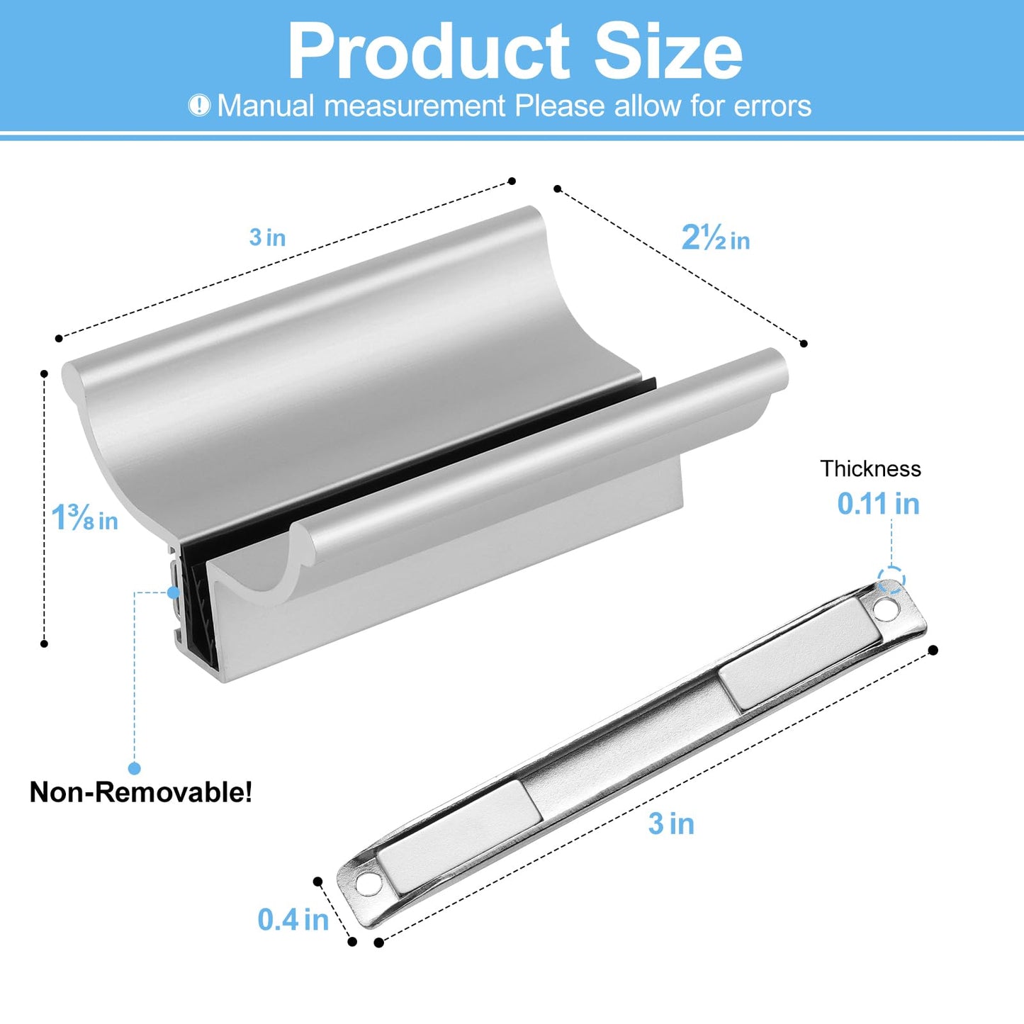 VYH 3" Aluminum Frameless Shower Door Handle with Metal Strike, Stainless Steel U-Channel with Magnet for Swing Glass Door Thickness 1/8",5/32",3/16," and 1/4", Shower Door Replacement