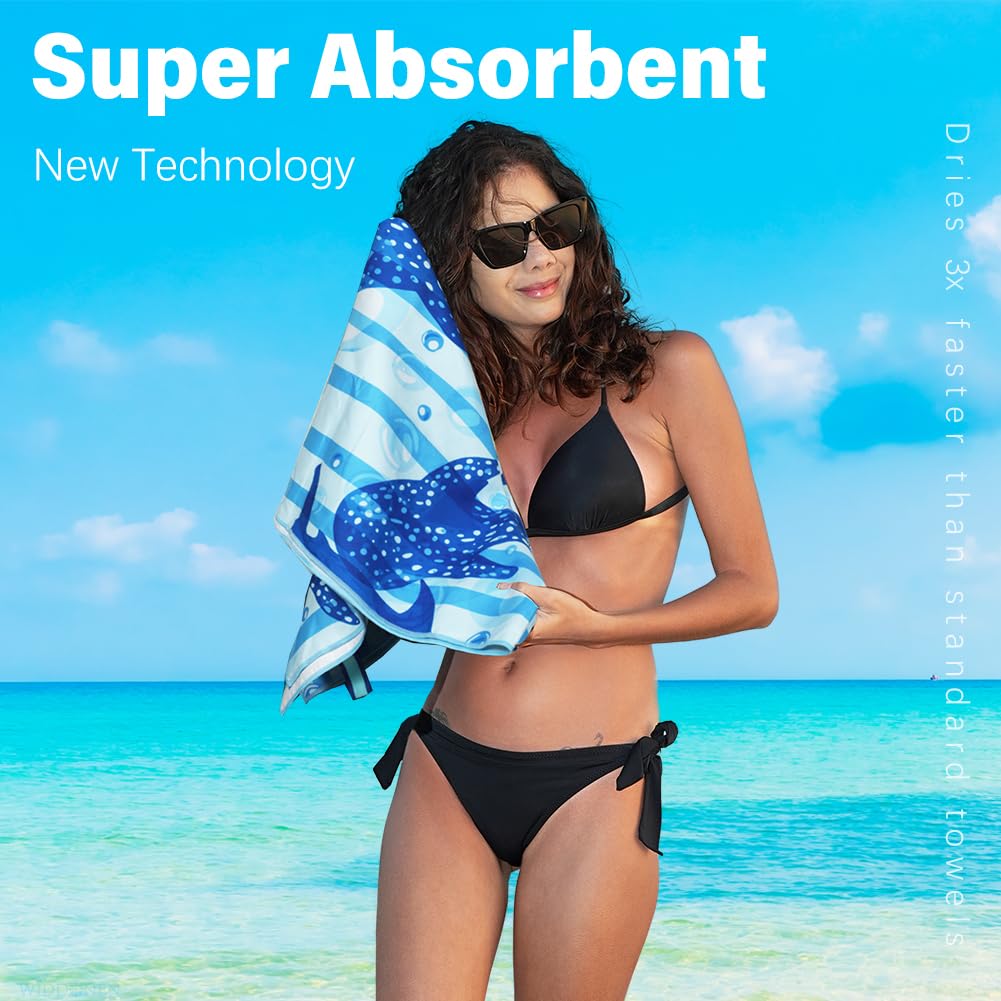 Widdonen Microfiber Beach Towel,Compact 2 Pack-71x32 Inch with Bag Travel