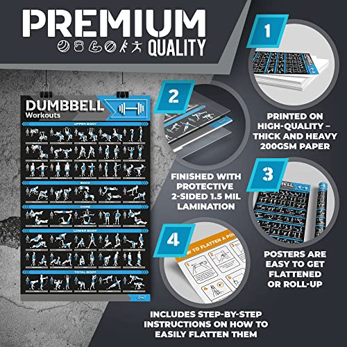 Large Workout Poster Set - 12-Pack Home Gym Exercise Charts - Dark