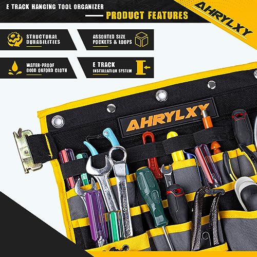 E-Track Hanging Tool Organizer, E Track Wall Hanging Pocket Tool Holder, E-Track Accessories for Enclosed Trailer, Garage Warehouse and Workshop, Etrack Wall Mount Multi Pockets Tool Organizer